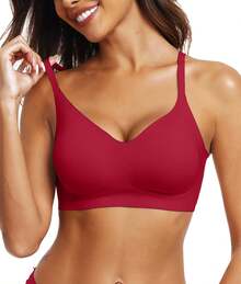 OEAK Womens Wireless Bras Comfortable Push Up Bra No Underwire Bra Full Support Lift Bralette Everyday Seamless Tshirt Bras - 酒紅色 - 查看 9