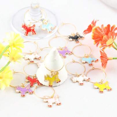 6/14pcs 25mm Cute Animal Series Horse Wine Glass Charms, Suitable For Stemware, Mugs And Cups, Ideal Gift For Champagne, Red Wine, Beer, Etc. Perfect For Housewarming, Birthday, New Year Gifts