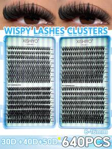 640片装假睫毛，30D+40D+50D D型卷翘，8-16毫米，DIY假睫毛，自然蓬松，轻盈柔软，可重复使用的单簇假睫毛，适合旅行、日常佩戴（新手友好）、婚礼、约会、派对、节日，也是圣诞节/万圣节/送礼佳品。 - D - 查看 3