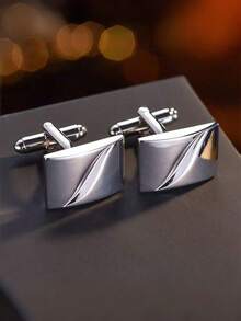 2pcs Shiny Copper Geometric Cufflinks, Suitable For Business, Wedding, And Daily Wear For Men - Geometry - View 5