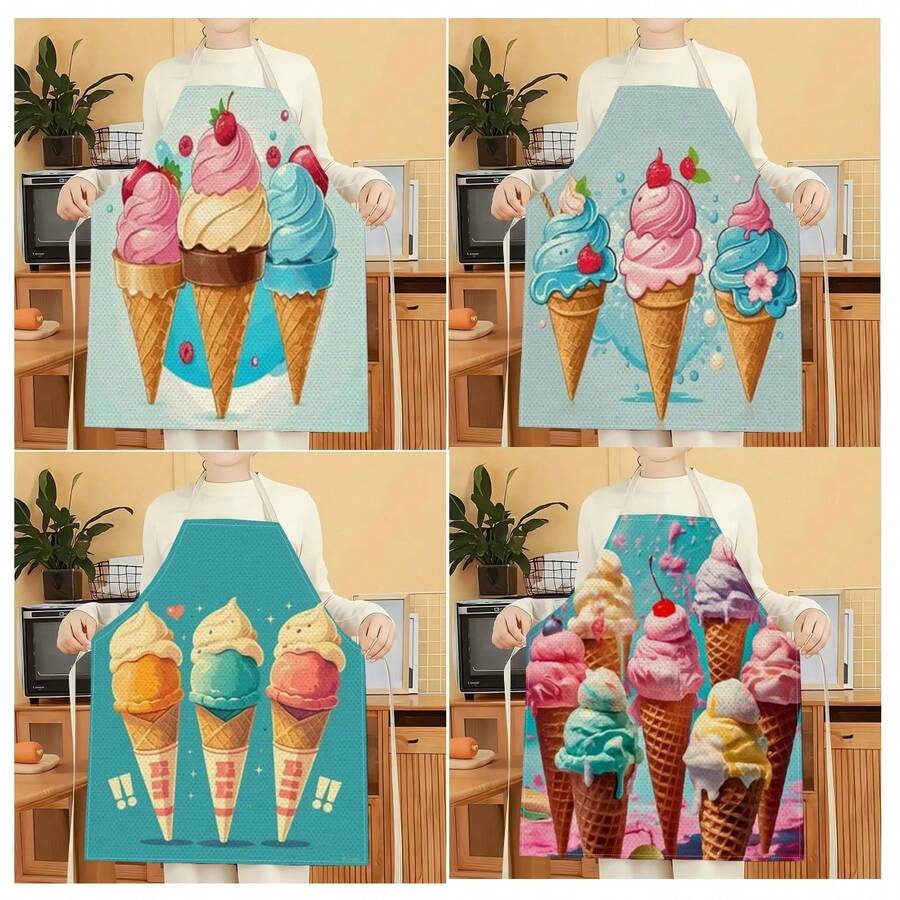 1pc Ice Cream Pattern Apron, Creative Funny Fashion Printed Apron, Home Cleaning Apron, Easy Clean Kitchen Cooking Apron, Creative Home Apron - Multicolor - View 1