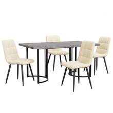 Dining Set (5 Pieces), Table And 4 Chairs, Modern Kitchen Set, 140*80cm Kitchen Table With Black Metal Legs, Grey MDF Top, Beige Velvet Dining Chairs - Khaki - View 4