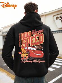 Disney Men's Casual Hoodie, Lightning McQueen "Road Speed" Print, Intense Racing Design, Comfortable Fit, Perfect For Racing Enthusiasts & Daily Life - 黑色 - 查看 3