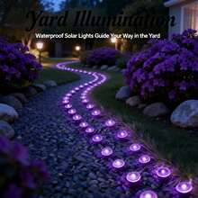 30Pcs Solar LED Pathway Lights Outdoor, 32Ft/10M,8 Modes, Solar Garden Lights Waterproof, Multi Color Landscape Stake Lights, In-Ground Yard Lawn Walkway Lights For Patio Backyard Camping Party Garden Decor - 紫色燈光 - 查看 7