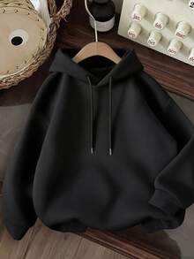 Áo len nữ kiểu dáng thường ngày, túi trước lớn, dáng rộng thoải mái, chất liệu mềm mại, phong cách đường phố, thoải mái khi mặc hàng ngày, phù hợp cho mùa thu/đông, thiết kế chữ in nổi bật, dành cho phụ nữ trẻ. - đen - Xem 3