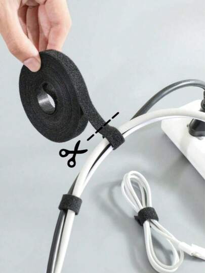 1卷可重复使用的尼龙搭扣扎带，用途广泛，可用于电缆管理和藤蔓造型，耐用的多色电缆整理带，适用于家庭、办公室、花园，灵活整洁的电缆和植物固定方案。