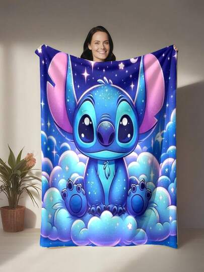 Disney 1pc Cartoon Dreamlike Printed Flannel Blanket - Soft & Comfortable, Suitable For Outdoor, Travel, Camping, Sofa, Bedding - Modern Cute Cartoon Minimalist Print, Comfortable Bedding Accessory For All Seasons, Versatile