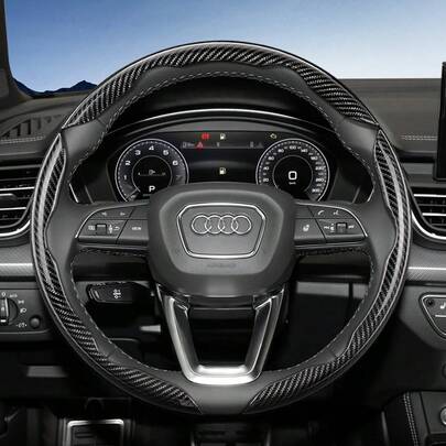 Hocasen For Audi Segmented Carbon Fiber Steering Wheel Cover Sporty Style Non-Slip Comfortable Grip 2 Pieces/3 Pieces Set Options Quick-Install Design All-Season Compatibility For Q5/Q3/A4/A6/Q7/Q8/Q4/Q6/E-Tron/A3/A5/A7/Q2 Black Blue Silver Red White