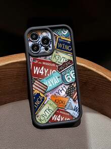 街头车牌图案竹制防摔手机壳，兼容苹果11/12/13/14/15/16/13 Pro Max/11/7 Pro Max/17 Air/4 Pro Max/16 Plus/16 Pro Max/17 Pro Max/17 Air - 黑色 - 查看 2