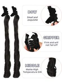 精灵耳朵编织假发配蝴蝶结发夹，双马尾发夹，刘海发夹，洛丽塔风格，合成假发发夹 - 彩色 - 查看 3