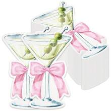 20/40/60pcs Martini Glass Shaped Pink Bow Paper Napkins, Suitable For Wedding, Party, Birthday Decoration, Drink Napkins For Wedding, Party, Bachelor Party And Other Events - View 2