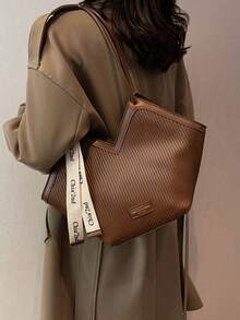 大容量防水轻便便携经典休闲心形手提包/单肩包，人造革简约风格，适合青少年、女性、大学生和上班族，是上学、工作、商务、通勤、户外活动、旅行、郊游、购物、度假、返校和办公的理想之选。 - 咖啡 - 查看 5