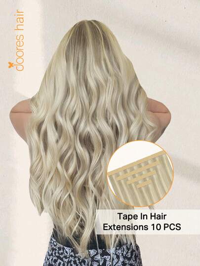Bộ 10 lọn tóc nối thẳng DOORES, 100% tóc thật Remy chất lượng cao, mềm mượt, không đường nối, màu vàng tro ánh bạch kim, 25g, tóc nối dán PU siêu mỏng, giúp tăng độ dày và vẻ tự nhiên cho mái tóc mỏng của phụ nữ - Dễ dàng sử dụng, hoàn hảo cho kiểu tóc tốt nghiệp, kỷ niệm và các dịp lễ hội.