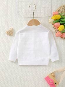 Chaqueta de punto de cuello redondo perforada de unicolor para bebé - Blanco - Ver 6