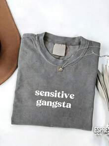 Sensitive Gangsta  Quote T-Shirt Meme God Forbid L'm A Sensitive GangsterGraphic Tee,ImAMommyMamacita T-Shirt Gift For Hereasterback To Schoolvacation - 灰色 - 查看 4