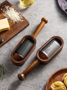1 pieza Rallador de queso de acero inoxidable con mango de madera, cortador de caja de queso multifuncional, herramienta de cocina - Multicolor - Ver 7