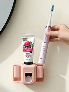 1个牙膏挤压器 - 可容纳2支牙刷和1支牙膏，自动牙膏分配器，牙刷架，DIY自粘式，含胶水 - 彩色 - 查看 16