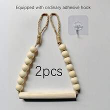No Drill Solid Wood Hanging Hook, Rope Crafted Toilet Paper Holder, Bathroom Tissue Roll Storage Rack, Woven Towel Rack - Khaki - View 9