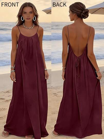 Womens Summer Casual Sleeveless Backless Cami Sundress 2026 Vacation House Dress