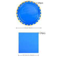 Navy Blue Rimmed Disposable Tableware Set, Including 7/9 Inch Paper Plates, Paper Cups, Paper Napkins, Suitable For Birthday Parties, Festivals, Gatherings, Picnics, Celebration Events, Wedding Tea Parties, Graduation Ceremonies - Royal Blue - View 17