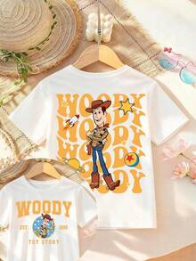 Disney Boys' T-Shirt, Featuring Woody Double-Sided Prints From Toy Story, Summer Boys' Round Neck Short Sleeves, Suitable For Daily Wear, Holidays, Outdoor Activities, And Can Also Be Used As A Children's Gift. - 白色 - 查看 1