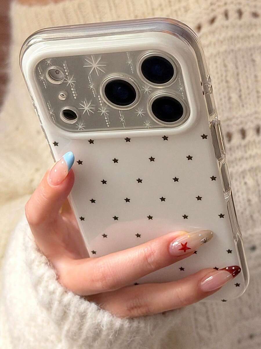 Ốp lưng điện thoại bằng gel mềm hình ngôi sao dễ thương phong cách Y2K cho iPhone 17Pro Max, 17Pro, 17Air, 17, 15, 16 Pro Max, 14 Pro, 13, 12, 11, vỏ mềm bóng bẩy, quà tặng - Nền trắng có sao - Xem 1
