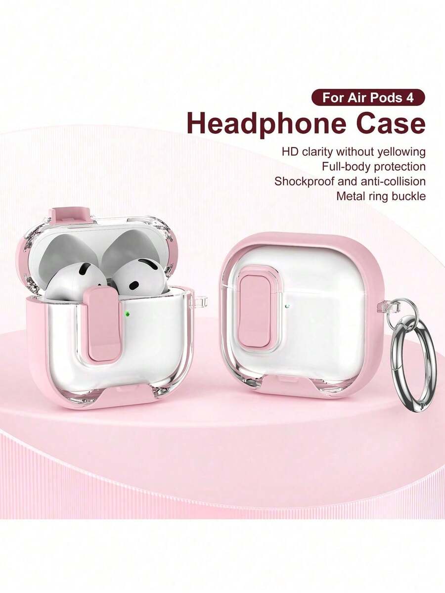 时尚商务支架式锁扣保护套，兼容苹果蓝牙耳机4（带主动降噪功能），兼容 Pro 3/2（第二代），防摔全包式耳机保护套 - 粉色 - 查看 1