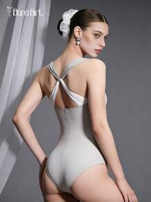 DonsGirl 女士芭蕾舞紧身衣 - 浪漫层叠网纱面料及交叉细节设计 - 春季舞蹈表演及训练的理想之选 - 淺灰色 - 查看 3