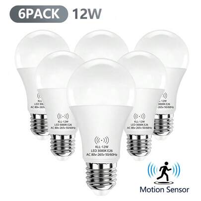 5PCS Kasotile 12W Radar Sensor Bulb, Automatic Switch From Dusk To Dawn, E26 Base, Equivalent To A 100W Incandescent Bulb, 1000 Lumens, 6000K Cool White Light, Suitable For Porches, Garages, Corridors, Stairs, UL Certified, Three-Year Warranty