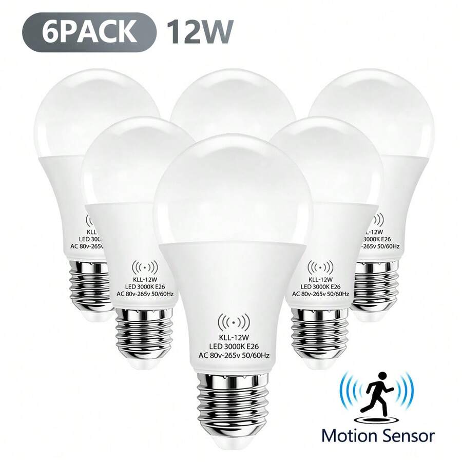 5个装 Kasotile 12W 感应灯泡，自动黄昏到黎明开关，E26 灯座，相当于 100W 白炽灯，1000 流明，6000K 冷白光，适用于门廊、车库、走廊、楼梯，UL 认证，3 年质保 - 白色 - 查看 1