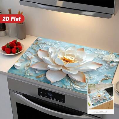 1pc 2D Rubber Oven Cover Pad-Non-Slip, Heat-Resistant, Scratch-Resistant And Washable Design With Floral Patterns, Suitable For Glass Ovens, Toasters, Washing Machines And Dryers, And Used For Home Decoration.