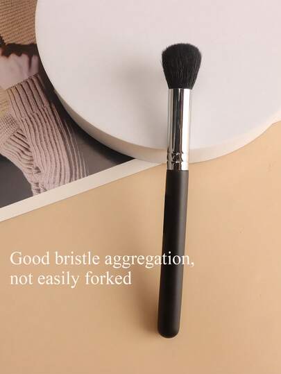1pc Premium Copper Tube Goat Hair Blush Brush, Professional Makeup Tool Suitable For Face Makeup, Powder, Concealer, Highlighter, Holiday Gift