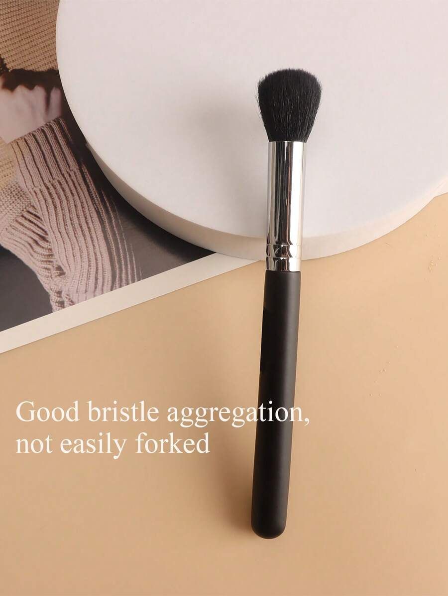 1pc Premium Copper Tube Goat Hair Blush Brush, Professional Makeup Tool Suitable For Face Makeup, Powder, Concealer, Highlighter, Holiday Gift - Black - View 1