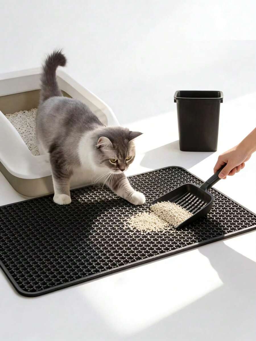 1pc Double-Layer Cat Litter Mat, Anti-Slip Pet Cleaning Mat To Collect Litter, Waterproof Cat/Dog Litter Box Mat