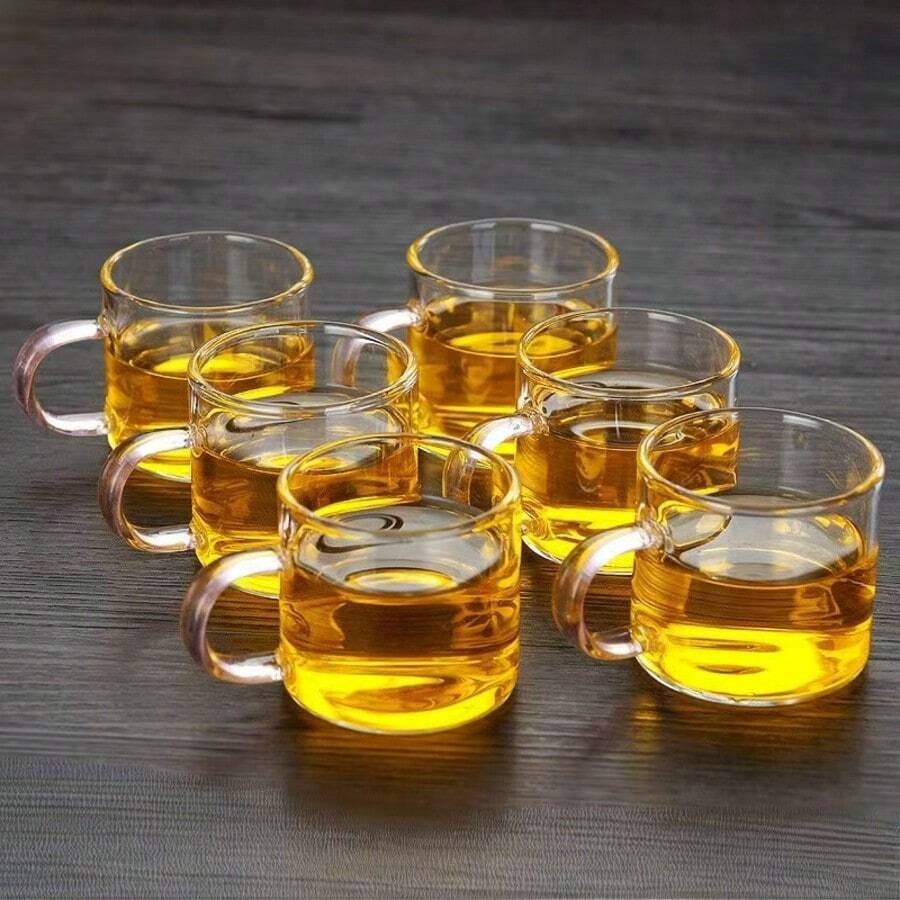 Taza de té de vidrio transparente, adecuada para el hogar, la sala de estar, la oficina, la ceremonia del té, la taza de café, la taza de degustación, la taza con asa pequeña - Multicolor - Ver 1