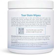 Veterinary Formula Smart Coat Complex Tear Stain Wipes for Dogs &amp; Cats, 100 CT u2013 Gently Wipe Away Debris and Clean Stains Around The Eyes of Pets, Fragrance-Free and Pre-Saturated - Blanco - Ver 6
