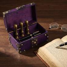Litivibecho Vintage-Style Lockable Storage Box, Treasure Chest Box, Movie Prop Box, Collectibles Storage Box, Escape Room Investigation Wooden Storage Box, Jewelry Holders, Vintage Home Desktop Decoration. - Màu tím - Xem 2