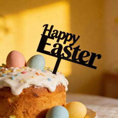 1件/套 复活节快乐 2D 平面亚克力蛋糕装饰插牌，亚克力复活节蛋糕装饰