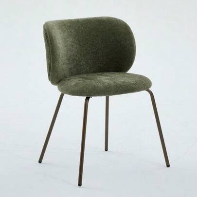 Modern Chenille Dining Chair, Comfortable Curved Backrest With Soft Fabric, Bronze Metal Chair Legs – Enhance The Tone Of Your Kitchen With Modern Comfort And Style, Single Handle, Green, DE1897GN