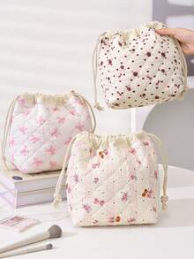 1 Piece Pink Bow Pattern Drawstring Cosmetics Pouch Foam Quilted Makeup Bag Stylish Skincare Storage Bag Retro Floral Print Drawstring Makeup Pouch Large Capacity Makeup Brushes Organizer Bag Lovely Cherry Print Tissue Paper Organizer Bag Girls'Accessories Storage Bag Drawstring Travel Toiletry Bag Dust Proof Storage Bag Portable Drawstring Closure Pouch Stationery Jewelry Organizer Bag Travel Pouch,Sundries Storage Bag Back To School Essencial - Multicolor - View 9