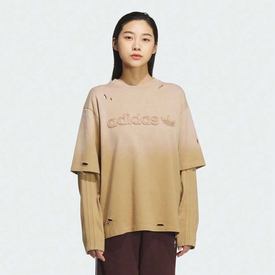 Adidas Originals Women's 2-In-1 Long Sleeve T-Shirt, Knitted Collarless Long Tee TKS8496 - Brown - View 1