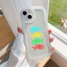 1pc Transparent Wave Shaped Protective Phone Case, Fish Spine Pattern, Suitable For Daily Use, Compatible With IPhone17Air/17pro/17promax/17/16e/16/15/14/13/12/11/X/Xr/8/7 And Galaxy A14/A15/A54/S24/S24Ultra Series - Clear - View 2