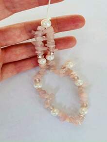 1条甜美系列水晶水钻仿珍珠吊坠粉色爱心手机挂绳，适合日常佩戴 - 粉色 - 查看 6