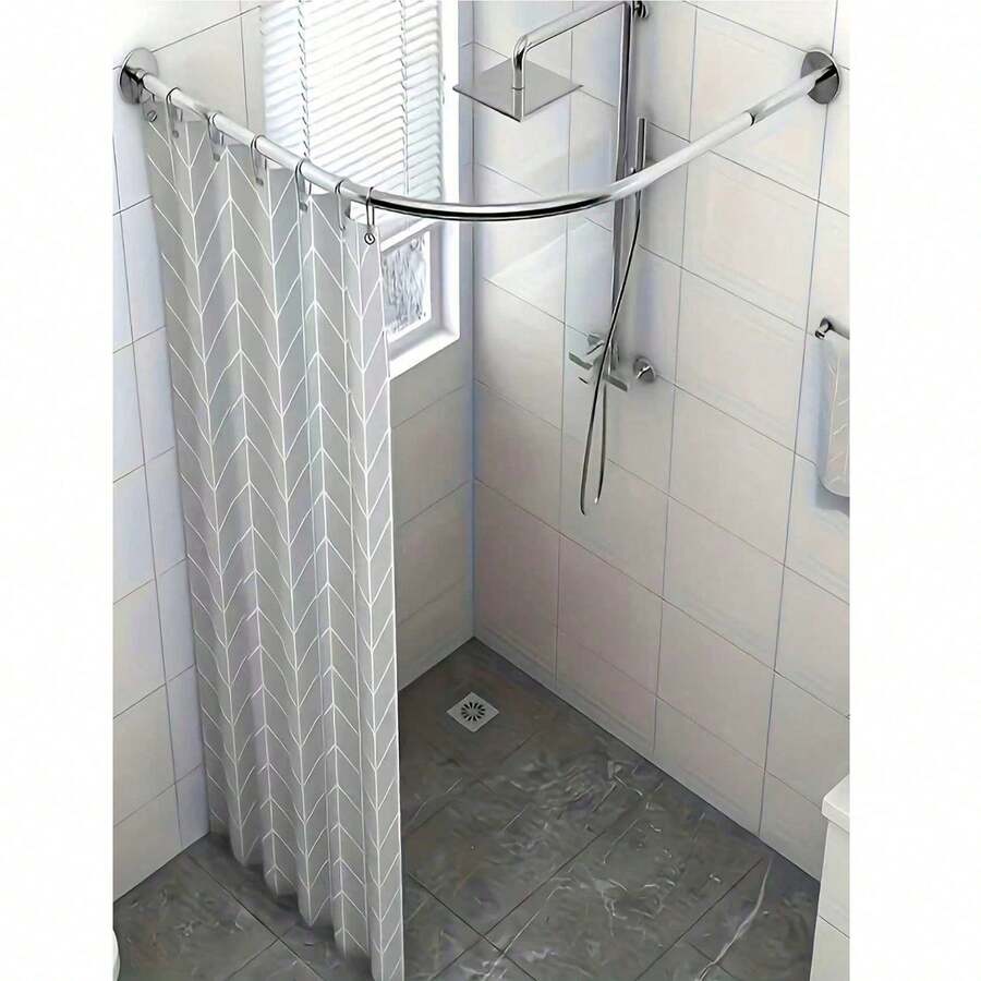 1 Set Modern Curved Shower Curtain Rod, Stainless Steel Shower Rail With Gold Tube, Ceiling Mounted Storage Rack, Fan-Shaped Design Suitable For Bathroom Decor - Shower Curtain Rod - View 1