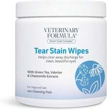 Veterinary Formula Smart Coat Complex Tear Stain Wipes for Dogs &amp; Cats, 100 CT u2013 Gently Wipe Away Debris and Clean Stains Around The Eyes of Pets, Fragrance-Free and Pre-Saturated - Blanco - Ver 1