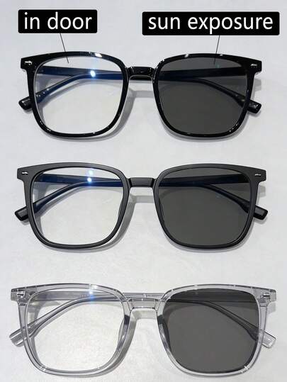 3pcs Photochromic Large Frame Fashion Glasses, Fashion Glasses Suitable For Sun Protection, Computer Use, Commuting, Suitable For Indoor And Outdoor Wear