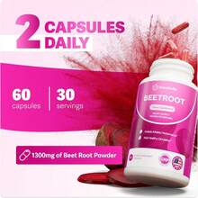 RosabellaOrganic Beet Root Capsules - 1300mg Beet Root Powder Aids Healthy Circulation & Vitality, Non-GMO, Beet Root Supplement - 60 Capsules, 30-Day Supply - 60 Capsules - 查看 2