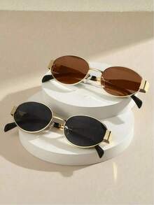 2pcs/Set Summer Fashion Women's Fashion Glasses, Retro Oval Metal Frames, Unisex, Suitable For Casual Wear, Daily Use And Photography - Multicolor - View 2