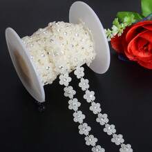 1pc 1.5cm/0.59in Width Elegant Double Line Plastic Plum Blossom Beaded Chain Trim With Rhinestones Garland For Sewing Bridal Dress Decor Weddings Party Home Decor, DIY Creative Decorations, Jewelry Making Kits, Gift Wrap Decoration (91cm/35.8in Per Pack) - Chain - View 4