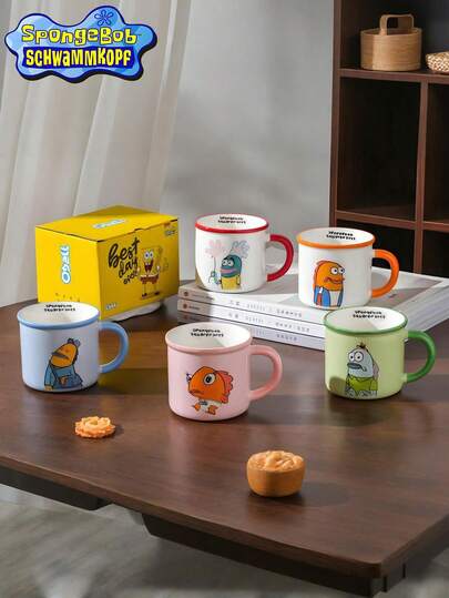 SpongeBob SquarePants كوب قهوة سيراميك "الأفضل"، كوب شاي جديد ومسلي بشكل رأس إسفنجي، مشروبات رسمية معتمدة للجمع، آمن للغسالة والميكروويف